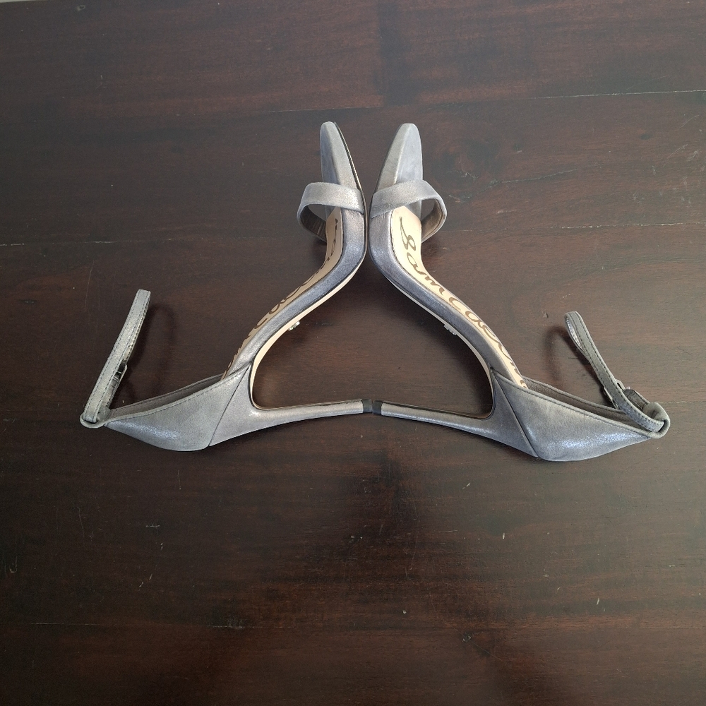 SAM EDELMAN "Ariella" Leather Stiletto Ankle Strap Dress Sandal-Silver- Size 6 - Picture 4 of 12